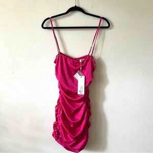 Oh Polly satin hot pink bodycon dress mini chains sleeveless size 4